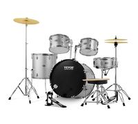 VEVOR Adult Drum Set, 5-Piece, 22 inches Complete Full Size Drum Kit with Bass Toms Snare Floor Drum Adjustable Throne Stands Cymbal Hi-Hat Pedal and Drumsticks, Beginner Drum Kit for Adults, Silver