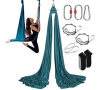 VEVOR Aerial Yoga Hammock Set 5 x 2.8 m, Green Aerial Yoga Swing Air Flying, Yoga Swing Hammock Swing 1000 kg Max Load Capacity, Includes Yoga Socks & Steel Carabiner, Anti-Gravity Exercises