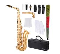 VEVOR Alto Saxophone, E Flat, Brass Saxophone Beginner Kit with Carrying Case, Mouthpiece, Straps, Cleaning Cloth Rod, Gloves, Grease, Neck Strap, 23 Keys Alto Sax Kit, for Beginners Students, Gold