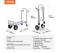 VEVOR Aluminum Hand Truck, 2 in 1, 362.9 kg Load Capacity, Heavy Duty Industrial Convertible Folding Hand Truck and Dolly, Utility Cart Converts from