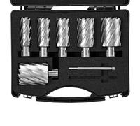VEVOR Annular Cutter Set, 6 pcs Universal Shank Mag Drill Bits, 2" Cutting Depth, 1" to 2" Cutting Diameter, M2AL High-Speed Steel, with 2 Pilot Pins and Portable Case, for Using with Magnetic Drills