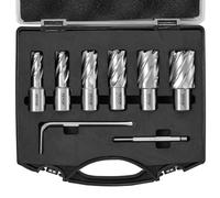 VEVOR Annular Cutter Set, 6 pcs Weldon Shank Mag Drill Bits, 1" Cutting Depth, 1/2" to 1-1/16" Cutting Diameter, M2AL High-Speed Steel, with Pilot Pin and Portable Case, for Using with Magnetic Drills