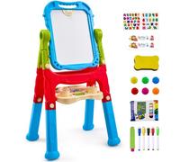 VEVOR Art Easel for Kids, 2-in-1 Double-Sided Kid's Art Easel with Magnetic Whiteboard & Chalkboard, Adjustable Standing Rotatable Removable Drawing Board with Painting JY991303