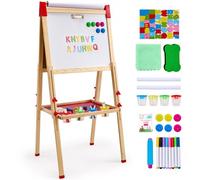 VEVOR 3-in-1 Kids Art Easel Double-Sided Wooden Magnetic Whiteboard Chalkboard