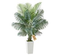 VEVOR Artificial Areca Palm Tree 1829 mm, Fake Palm Tropical Plants with White Tall Planter, Faux Floor Silk Plant in Pot, Large Trees for Home Office Living Room Decor House Warming, Indoor Outdoor