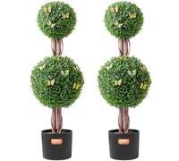 VEVOR Artificial Boxwood Topiary Tree, 36 inch Tall (2 Pieces), Double Ball Faux Topiary Trees, Faux Plant w/Extra Leaves & Pot & Small Decoration, UV Rated Set for Home Decor Indoor/Outdoor