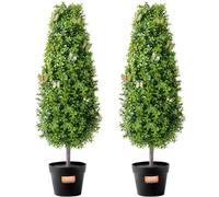 VEVOR Artificial Boxwood Topiary Tree, 36 inch Tall (2 Pieces), Faux Topiary Trees, Green Faux Plant w/ Extra Leaves & Pot & Small Decoration, UV Rate