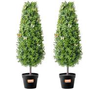 VEVOR Artificial Boxwood Topiary Tree, 36 inch Tall (2 Pieces), Faux Topiary Trees, Green Faux Plant w/Extra Leaves & Pot & Small Decoration, UV Rated Greenery Set for Home Decor Indoor/Outdoor