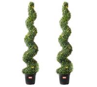 VEVOR Artificial Boxwood Topiary Tree, 60 inch Tall (2 Pieces), Spiral Faux Topiary Trees, Faux Plant w/ Extra Leaves & Pot & Small Decoration, UV Rat