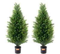VEVOR Artificial Cedar Topiary Tree, 36 inch Tall (2 Pieces), with Extra Leaves & Pot Faux Evergreen Fake Pine Cypress Trees Plant, UV Rated Artificia