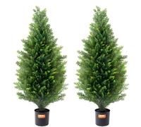 VEVOR Artificial Cedar Topiary Tree, 36 inch Tall (2 Pieces), with Extra Leaves & Pot Faux Evergreen Fake Pine Cypress Trees Plant, UV Rated