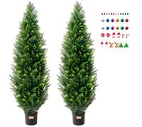VEVOR Artificial Cedar Topiary Tree, 60 inch Tall (2 Pieces), with Extra Leaves & Pot Faux Evergreen Fake Pine Cypress Trees Plant, UV Rated Artificial Greenery Set for Home Decor Indoor/Outdoor