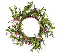 VEVOR Artificial Decorative Wreath, 22 in, Pink Green, Decorated with Daisies, Babysbreath, Buds, Year Round Wreath for All Seasons Indoor and Outdoor