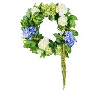 VEVOR Artificial Decorative Wreath, 23 in, Blue White Green, Decorated with Hydrangeas, Roses, Berries, Vines, Year Round Wreath for All Seasons Indoo