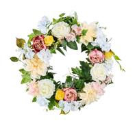 VEVOR Artificial Decorative Wreath, 24 in, White Pink Yellow, Decorated with Peonies, Hydrangeas, Year Round Wreath for All Seasons Indoor and Outdoor Home Wall Window Festival Wedding Decorations