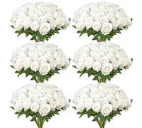 VEVOR Artificial Flowers, 120 pcs Real Looking White Foam Fake Roses Bulk, White Faux Bridal Shower with Stems for DIY Wedding Bouquets, Home Centerpieces Arrangements, Party Tables Decorations