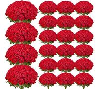 VEVOR Artificial Flowers, 500 pcs Real Looking Red Foam Fake Roses Bulk, Faux Red Bridal Shower with Stems for DIY Wedding Bouquets, Home Centerpieces Arrangements, Party Tables Decorations