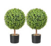 VEVOR Artificial Topiaries Boxwood Trees, 24 inch Tall (2 Pieces), Ball-Shape Faux Topiaries Plant with Planters, Green Feaux Plant w/Replaceable Leaves & Port for Decorative Indoor/Outdoor/Garden
