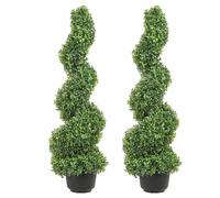 VEVOR Artificial Topiaries Boxwood Trees, 3ft Tall (2 Pieces) Faux Topiary Plant Outdoor, All-year Green Feaux Plant w/Replaceable Leaves for Decorative Indoor/Outdoor/Garden