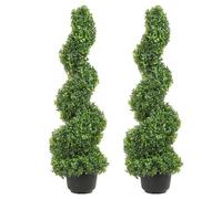 VEVOR Artificial Topiaries Boxwood Trees, 3ft Tall (2 Pieces) Faux Topiary Plant Outdoor, All-year Green Feaux Plant w/ Replaceable Leaves for Decorat