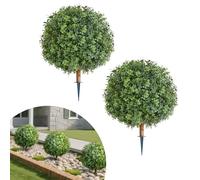 VEVOR Artificial Topiary Boxwood Trees with Ground Spike, 2 Set 559mm Faux Shrubs & Bushes Potted Plants, Fake Silk Tree Look Real for Decor Front Porch Outdoor Indoor Patio Garden Balcony Backyard