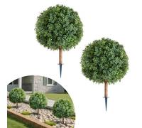 VEVOR Artificial Topiary Boxwood Trees with Ground Spike, 2 Set 686mm Faux Shrubs & Bushes Potted Plants, Fake Silk Tree Look Real for Decor Front Por