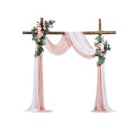 VEVOR Artificial Wedding Arch Flowers Kit, Pink Wedding Arch Flowers with Drapes Kit (Pack of 4) - 2 Pcs Floral Arrangement, 2 Pcs Sheer Drapes, for Ceremony Bouquets Reception Backdrop Decoration