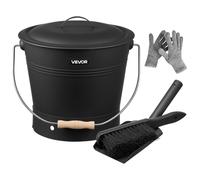 VEVOR Ash Bucket, 4 PCS with Lid, Shovel, Broom and Gloves, Metal Fireplace Charcoal Bucket and Ash Can, 9.8L Large Capacity for Fireplace, Fire Pits, Wood Burning Stoves, Indoor and Outdoor