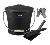 VEVOR Ash Bucket, 4 PCS with Lid, Shovel, Broom and Gloves, Metal Fireplace Charcoal Bucket and Ash Can, 9.8L Large Capacity for Fireplace, Fire Pits, Wood Burning Stoves, Indoor and Outdoor