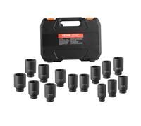 VEVOR Axle Nut Impact Socket Set, 1/2" Drive Deep 6+12-Point 14-Piece Metric Spindle Nut Socket Set