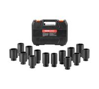 VEVOR Axle Nut Impact Socket Set, 1/2" Drive Deep 6+12-Point 14-Piece Metric Spindle Nut Socket Set, CR-V Heat Treated Large Socket Set with Storage C