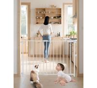 VEVOR Baby Gate, 29.5-43 Inches Adjustable Width, 28 Inches High Dog Gate, No Threshold Bar, Easy Step Walk Thru, for Child Pet Security, with Screws, One-Hand Open, for Stairs and Doorways, White