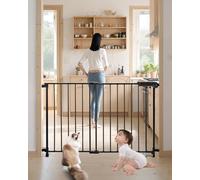 VEVOR Baby Gate, 29.5-43 Inches Adjustable Width, 28 Inches High Dog Gate, No Threshold Bar, Easy Step Walk Thru, for Child Pet Security, with Screws, One-Hand Open, for Stairs and Doorways, Black