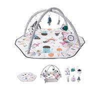 VEVOR Baby Play Gym Mat, Tummy Time Mat with 6 Detachable Sensory Toys, 41.7" x 41.7" Large-Sized Baby Newborn Activity Mat with Fold-up Sides & Soft Fabric for Sensory and Motor Skill Development