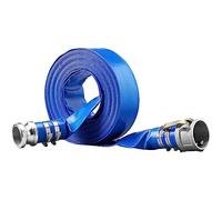 VEVOR Backwash Hose, 2 in x 50 ft, Heavy-Duty PVC Flat Pool Discharge Hose with Aluminum Camlock C & E Fittings, Clamps, Compatible with Pumps, Sand Filters, for Swimming Pools Waste Water Drain, Blue