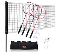 VEVOR Badminton Net Set, Outdoor Backyard Beach Park Badminton Net, Portable Badminton Equipment Set, Adults Kids Badminton Net with Poles, Carrying Bag, 4 Iron Rackets, and 3 Nylon Shuttlecocks