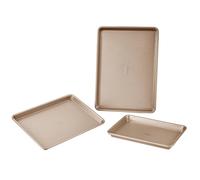 VEVOR Baking Pans Set, 3-Piece, Nonstick Carbon Steel Cookware Sheets & Trays, Stackable Kitchen Oven Bakeware Cooking Sets with Silicone Handles, Easy to Clean, for Baking Cookie Cake Muffin Bread