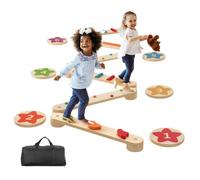 VEVOR Balance Beam Stepping Stones, 6 PCS Wooden Toddler Balance Boards, Montessori Toy for Kids 2-6, Build Coordination and Gross Motor Skills Gymnas