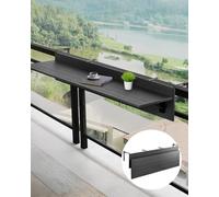 VEVOR Balcony Hanging Table, 12 x 59 in Folding Balcony Railing Table, Outdoor Serving Bar, Space Saving, 50 lbs Loading, Fit Railing from 1" to 5.9", for Garden Patio Deck