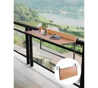 VEVOR Balcony Hanging Table, 15 x 39 in Folding Balcony Railing Table, Space Saving, 5-Level Adjustable, Outdoor Serving Bar Fit Railing from 1" to 5.3", for Garden Patio Deck