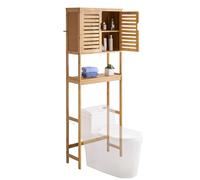 VEVOR Bamboo Over The Toilet Storage Cabinet, 68.9 in Height Bathroom Storage Organizer with Double Door & Inner Adjustable Shelf, Bathroom Space Saver Organizer Above Toilet with Open Shelf, Natural