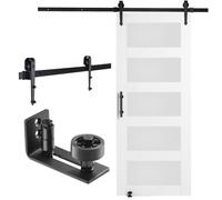 VEVOR Barn Door and Hardware Kit, 30" x 84" Wood and Glass Sliding Barn Door, Smoothly and Quietly, Barn Door Kit with 8-in-1 Floor Guide and Door Han