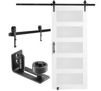 VEVOR Barn Door and Hardware Kit, 36" x 84" Wood and Glass Sliding Barn Door, Smoothly and Quietly, Barn Door Kit with 8-in-1 Floor Guide and Door Handle, Spruce Wood Slab and Frosted Glass