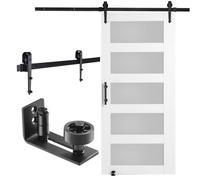 VEVOR Barn Door and Hardware Kit, 42" x 84" Wood and Glass Sliding Barn Door, Smoothly and Quietly, Barn Door Kit with 8-in-1 Floor Guide and Door Han