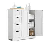 VEVOR Bathroom Floor Cabinet, 3-Tier, Wooden Storage Organizer with 2 Doors, 4 Drawers and Adjustable Shelf, Modern Home Furniture Freestanding Cupboard for Kitchen/Living Room/Entryway Use, White