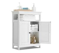VEVOR Bathroom Floor Cabinet, 3-Tier, Wooden Storage Organizer with 2 Doors and Adjustable Shelf, Modern Bathroom Furniture Home Decor Freestanding Cupboard for Kitchen/Living Room/Entryway Use, White