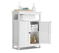 VEVOR Bathroom Floor Cabinet, 3-Tier, Wooden Storage Organizer with 2 Doors and Adjustable Shelf, Modern Bathroom Furniture Home Decor Freestanding Cu