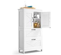 VEVOR Bathroom Floor Cabinet, 4-Tier, Wooden Storage Organizer with 2 Doors, 2 Drawers and Adjustable Shelf, Modern Home Furniture Freestanding Cupboard for Kitchen/Living Room/Entryway Use, White