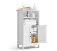 VEVOR Bathroom Floor Cabinet, 4-Tier, Wooden Storage Organizer with 2 Doors and Adjustable Shelf, Modern Bathroom Furniture Home Decor Freestanding Cupboard for Kitchen/Living Room/Entryway Use, White