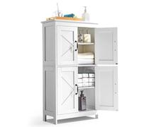 VEVOR Bathroom Floor Cabinet, 4-Tier, Wooden Storage Organizer with 4 Doors and Adjustable Shelf, Modern Bathroom Furniture Home Decor Freestanding Cupboard for Kitchen/Living Room/Entryway Use, White